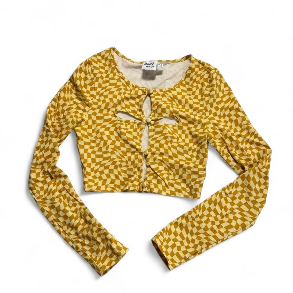 Princess Polly  Retro Chic Yellow Checkered Crop Top